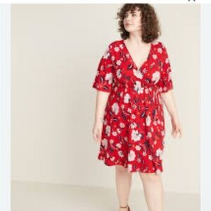 Floral Red Faux Wrap Dress NWOT